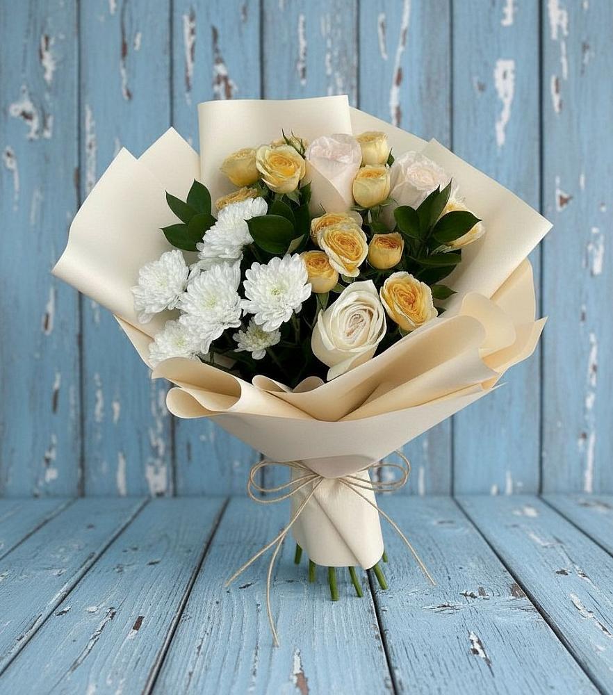 Букет цветов из: Розы и Хризантемы в Канеловской