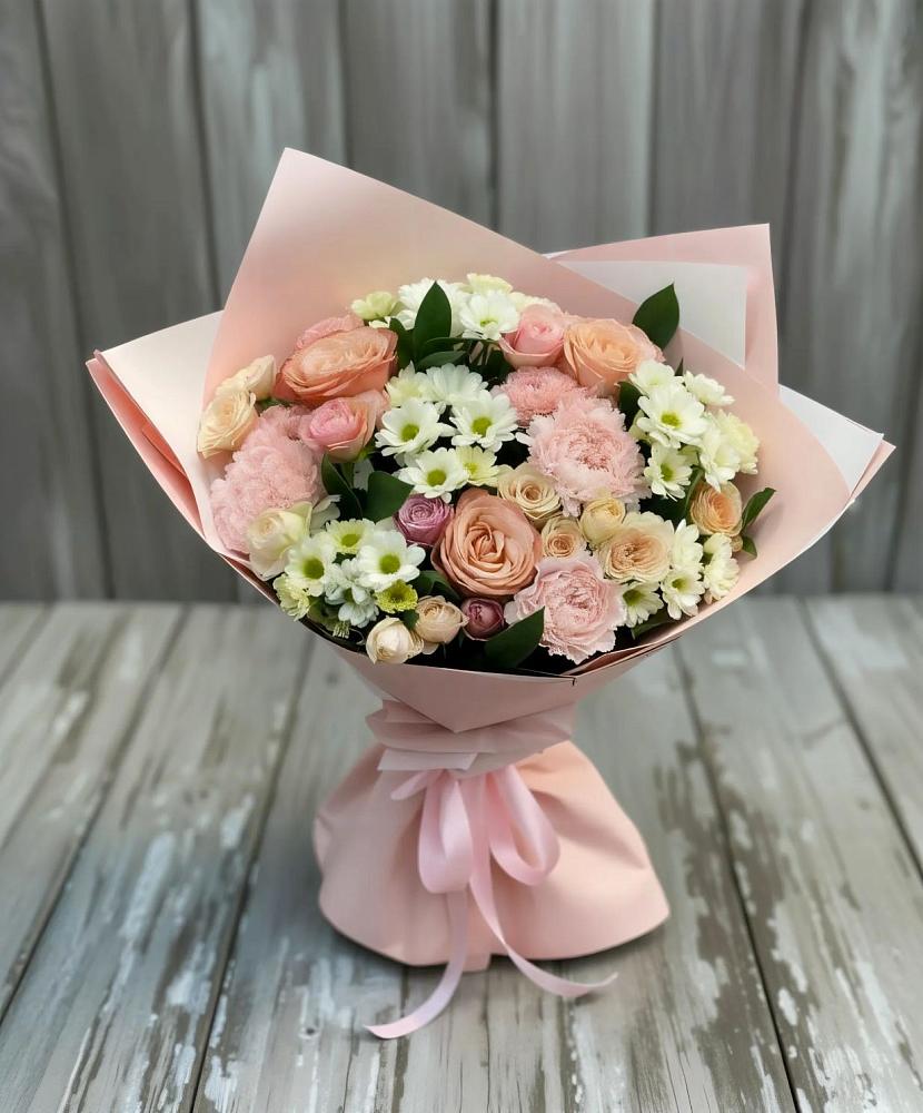 Букет цветов из: Гвоздики, Розы и Хризантемы в Канеловской