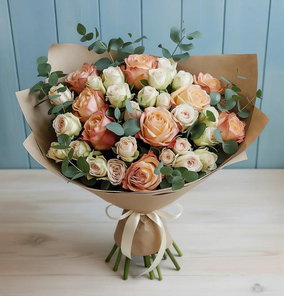 Букет цветов из: Альстромерии и Розы в Канеловской