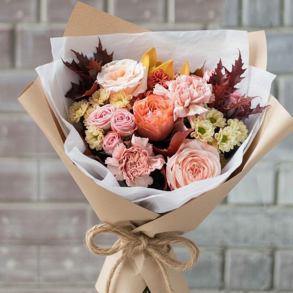 Букет цветов из: Гвоздики, Хризантемы и Розы в Канеловской