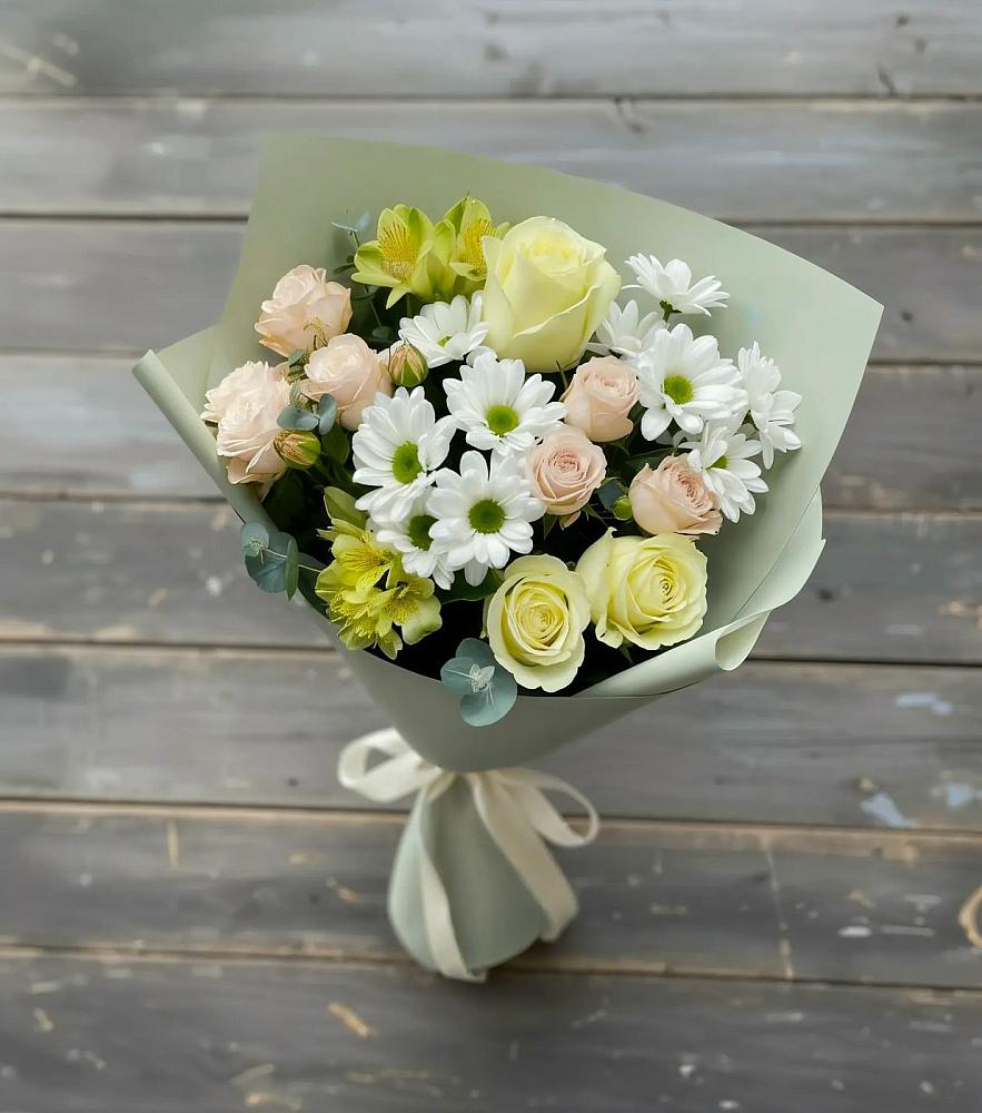 Букет цветов из: Альстромерии, Розы и Хризантемы в Канеловской
