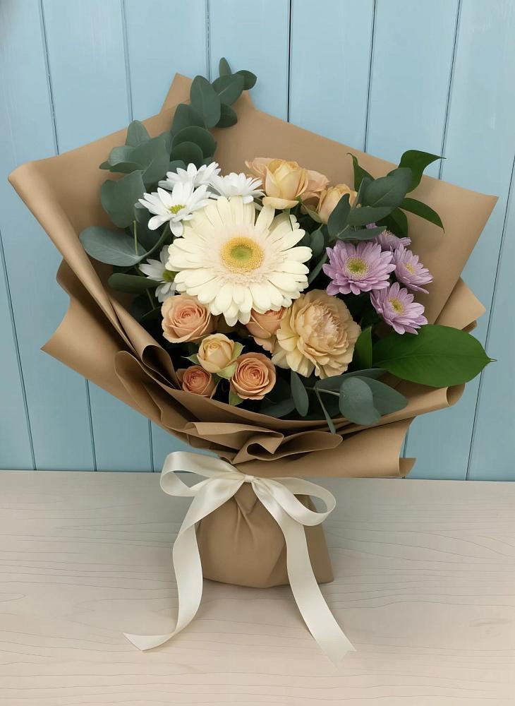 Букет цветов из: Герберы и Хризантемы в Канеловской