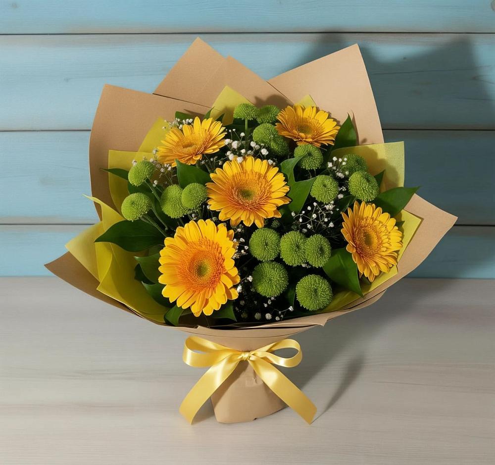 Букет цветов из: Герберы и Хризантемы в Канеловской
