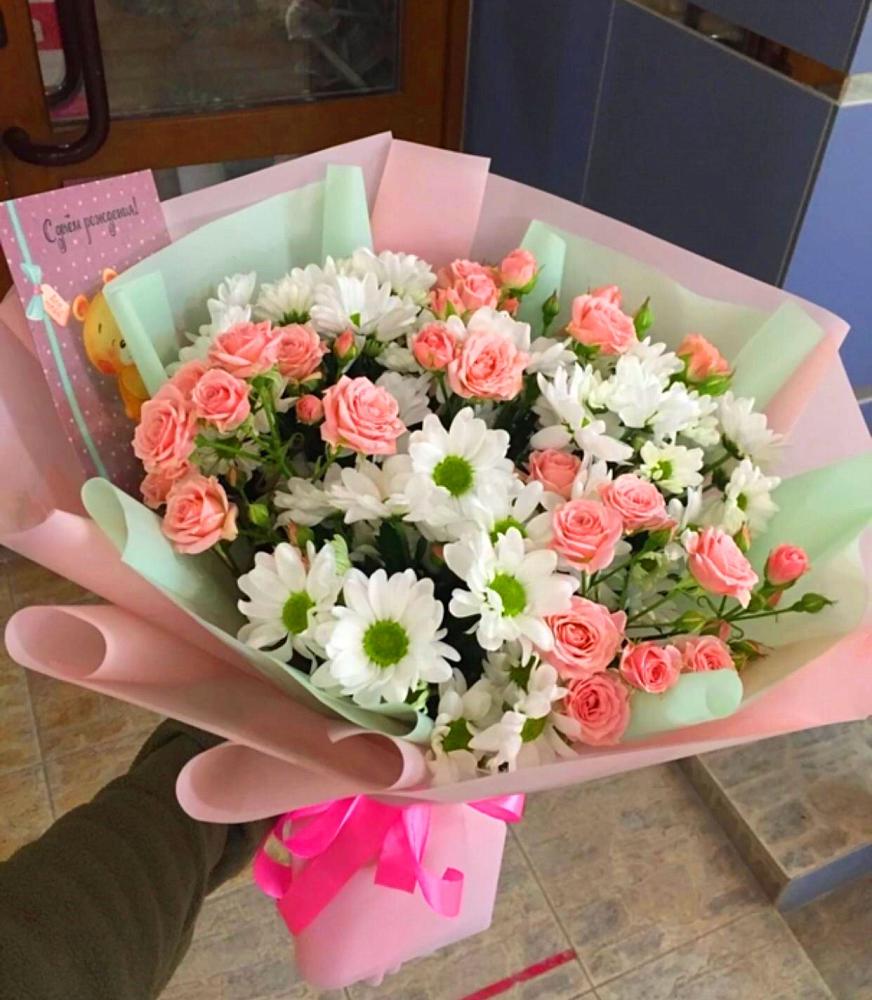 Букет цветов из: Розы и Хризантемы в Канеловской