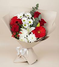 Букет цветов из:  Розы, Хризантемы, Герберы и Лилии в Канеловской