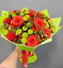 Букет цветов из:  Хризантемы и Розы в Канеловской