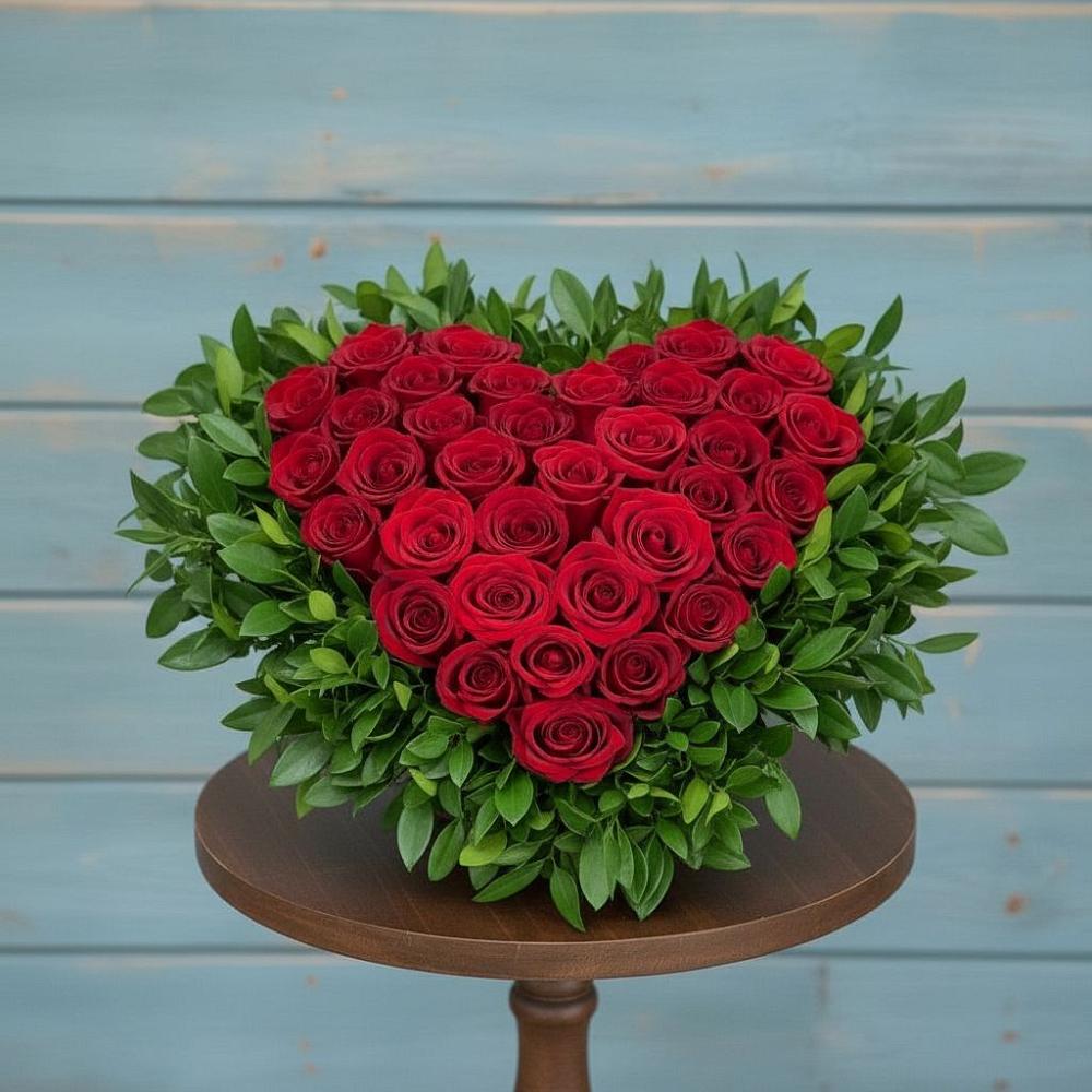 Цветочная композиция из Розы в виде сердца в Канеловской