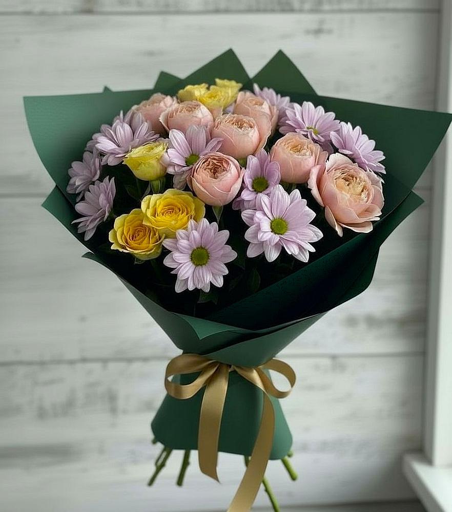 Букет цветов из: Хризантемы и Розы в Канеловской
