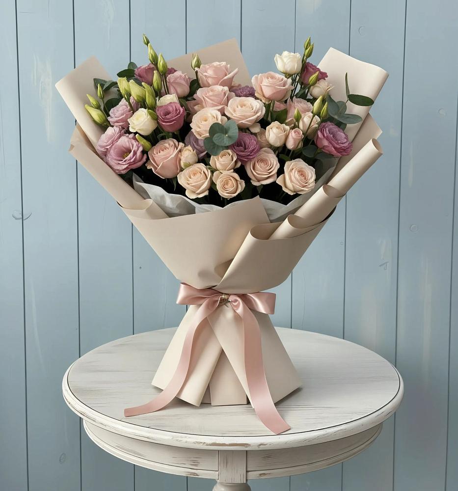 Букет цветов из: Розы и Лизиантусы в Канеловской