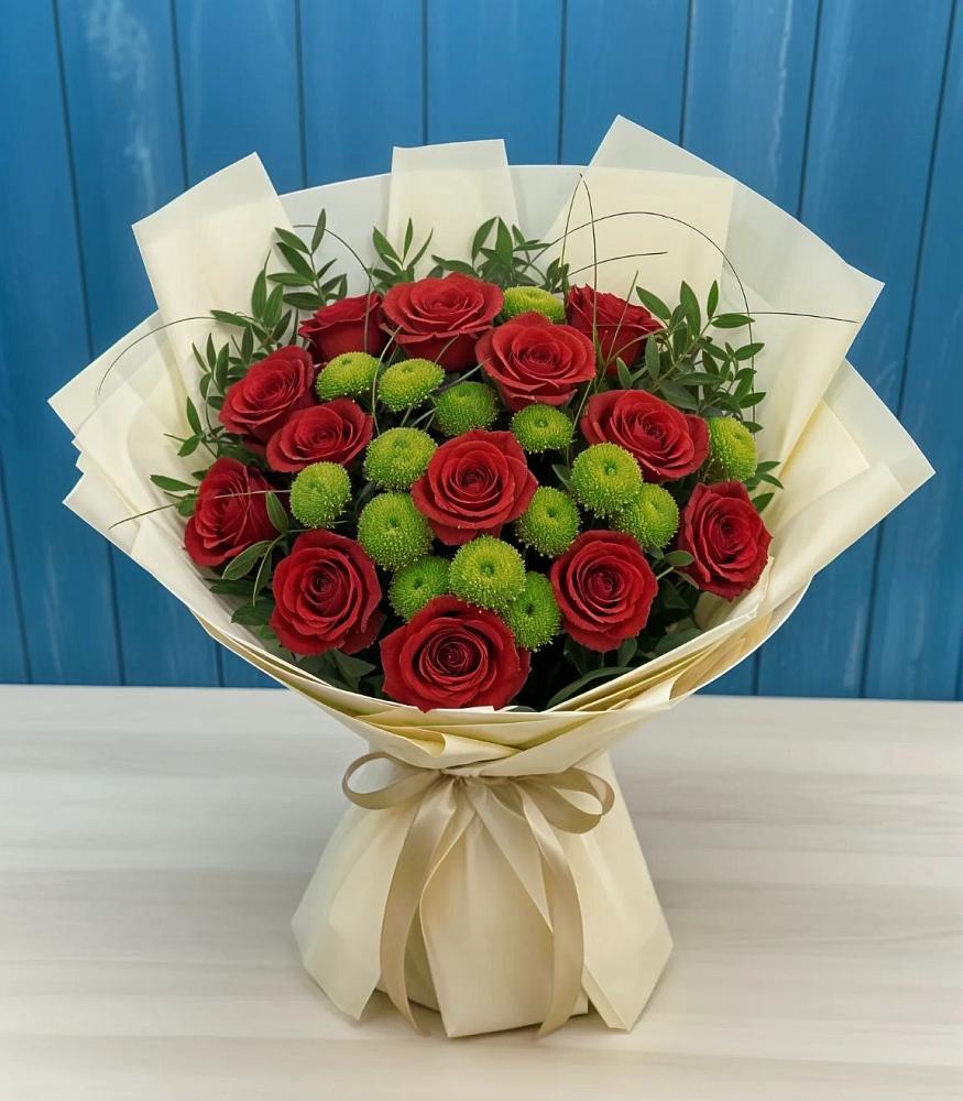 Букет цветов из: Розы и Хризантемы в Канеловской